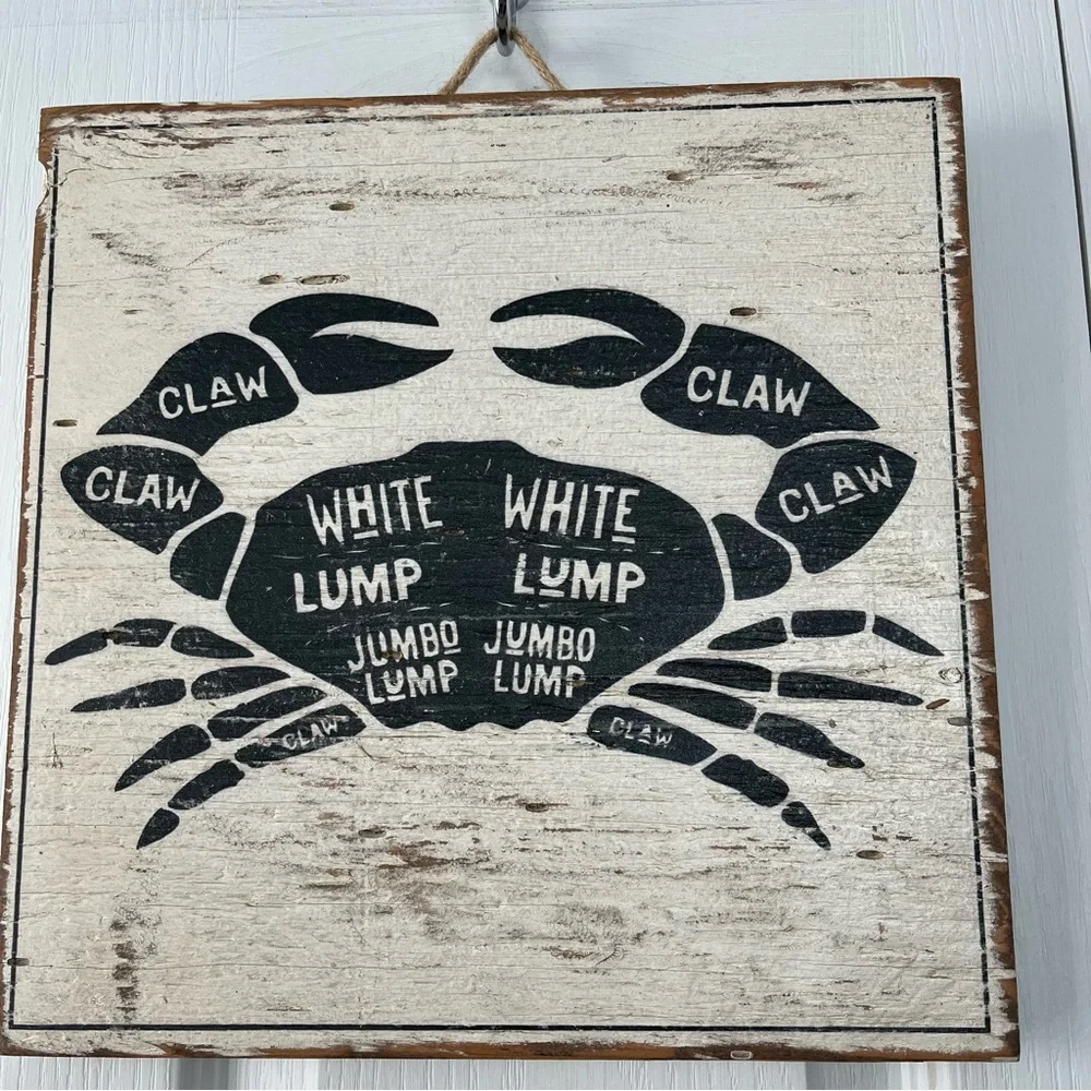 Wooden Crab Wall Decoration Shabby Shore Sign 12x12”